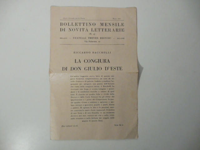 Fratelli Treves. Bollettino mensile di novità letterarie, marzo 1931